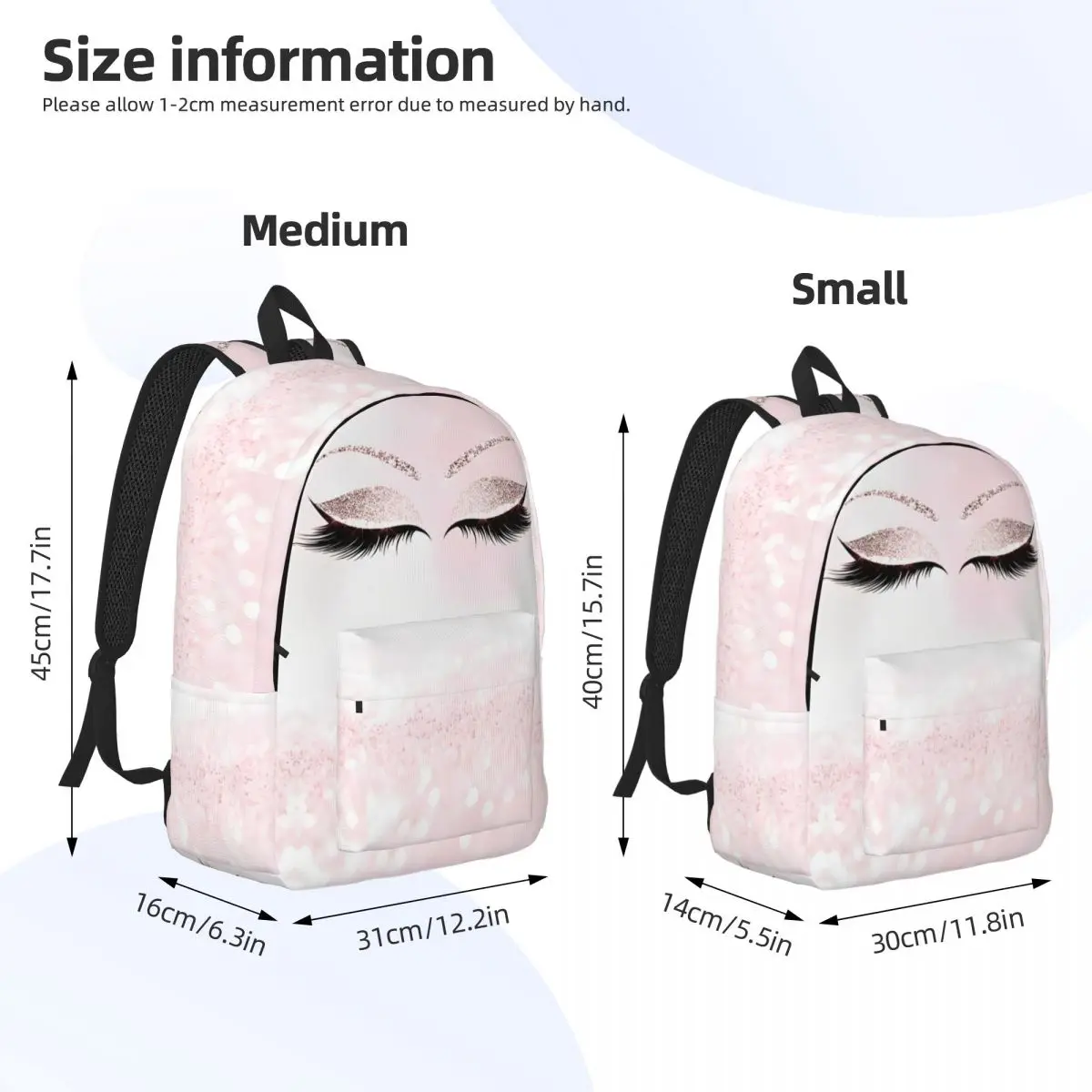 Mochila estampada coroa de cílios rosa para homens e mulheres, bolsa de ombro leve, mochila para estudantes, presente de aniversário, laptop, moda