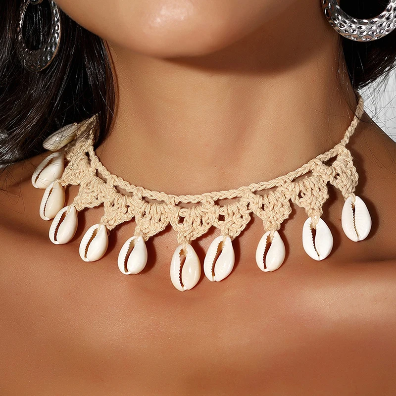 Women Shells Choker Necklaces Natural Sea Cowrie Shell Rope Chain Choker Necklace Summer Jewelry Girl Friendship Gifts Handmade