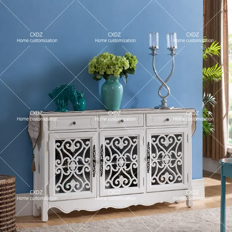 Factory Wholesale Solid Wood Hollow Entrance Cabinet Living Room Furniture Decoration Partition Cabinet Corridor Table