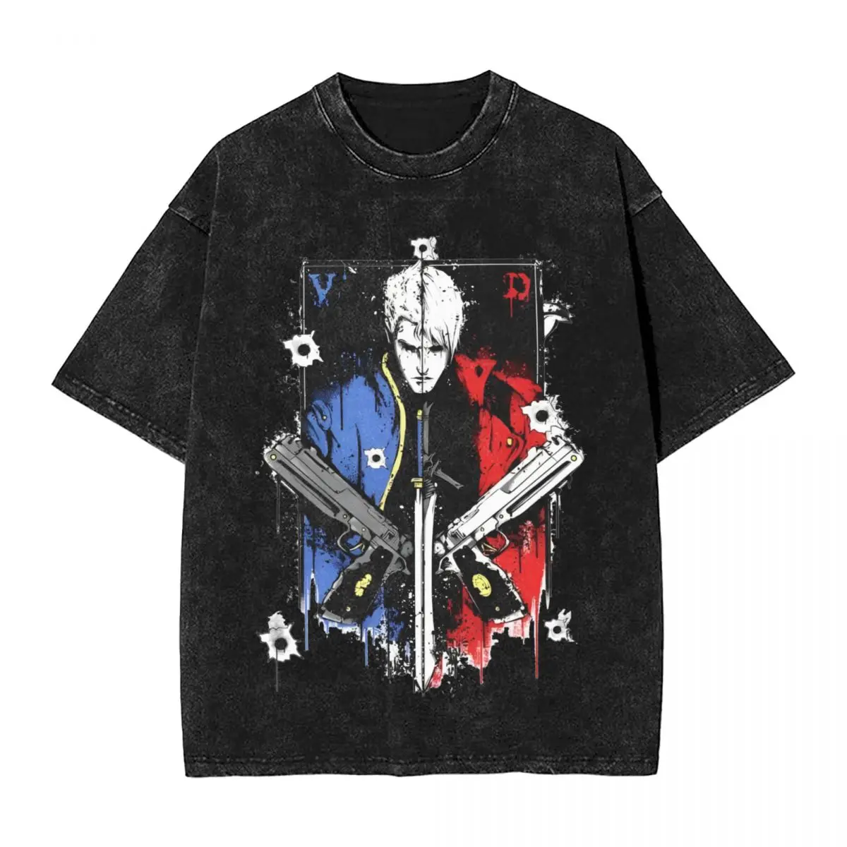 Game Vergil Dmc Washed T Shirts Streetwear Hip Hop Vintage T-Shirt Devil May Cry Tee Shirt Men Women Short Sleeve Oversize