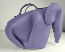 Borsa a forma di elefante gigante borsa a tracolla a tracolla a forma di animale carina realizzata in vera pelle viola profonda Tote regalo in pelle bovina