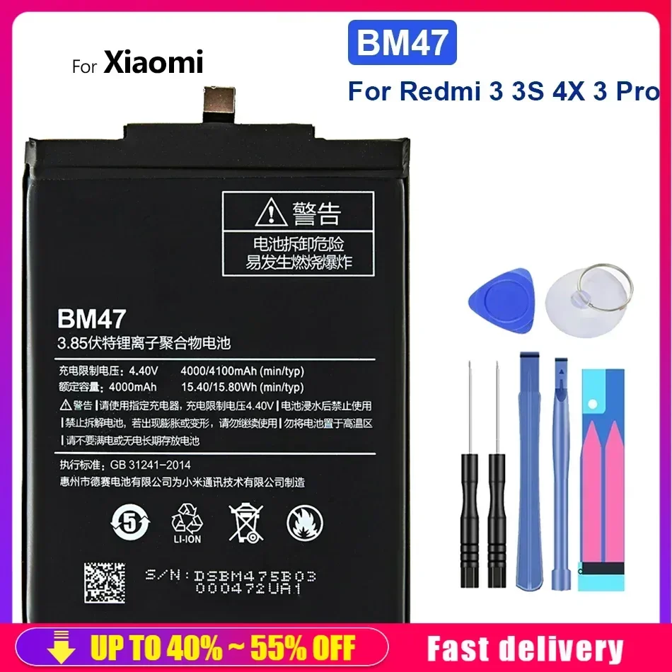 Batterie mobile 4000mAh pour téléphone Xiaomi Redmi 4X 3 3S 3X BM 47 Batterie BM-47 pour téléphone Xiao mi Redmi4X Redmi3 Redmi3X Redmi3S