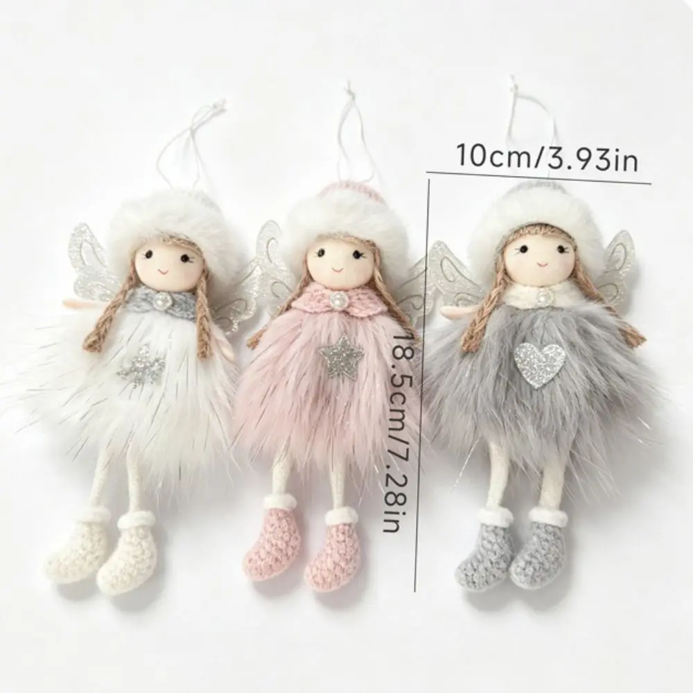 Soft Material Christmas Angel Ornament Sitting Pose Keychain Charm Design Angel Hanging Pendant Fluffy Wings Doll Face Detail view 4