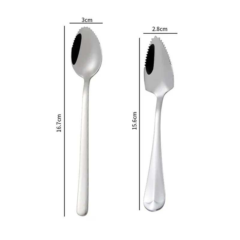 Serrated Edge Grapefruit Spoon 304 Stainless Steel Long Handle Scraping Spoons Fruit Scoops Coffee Teaspoons Tableware Flatware