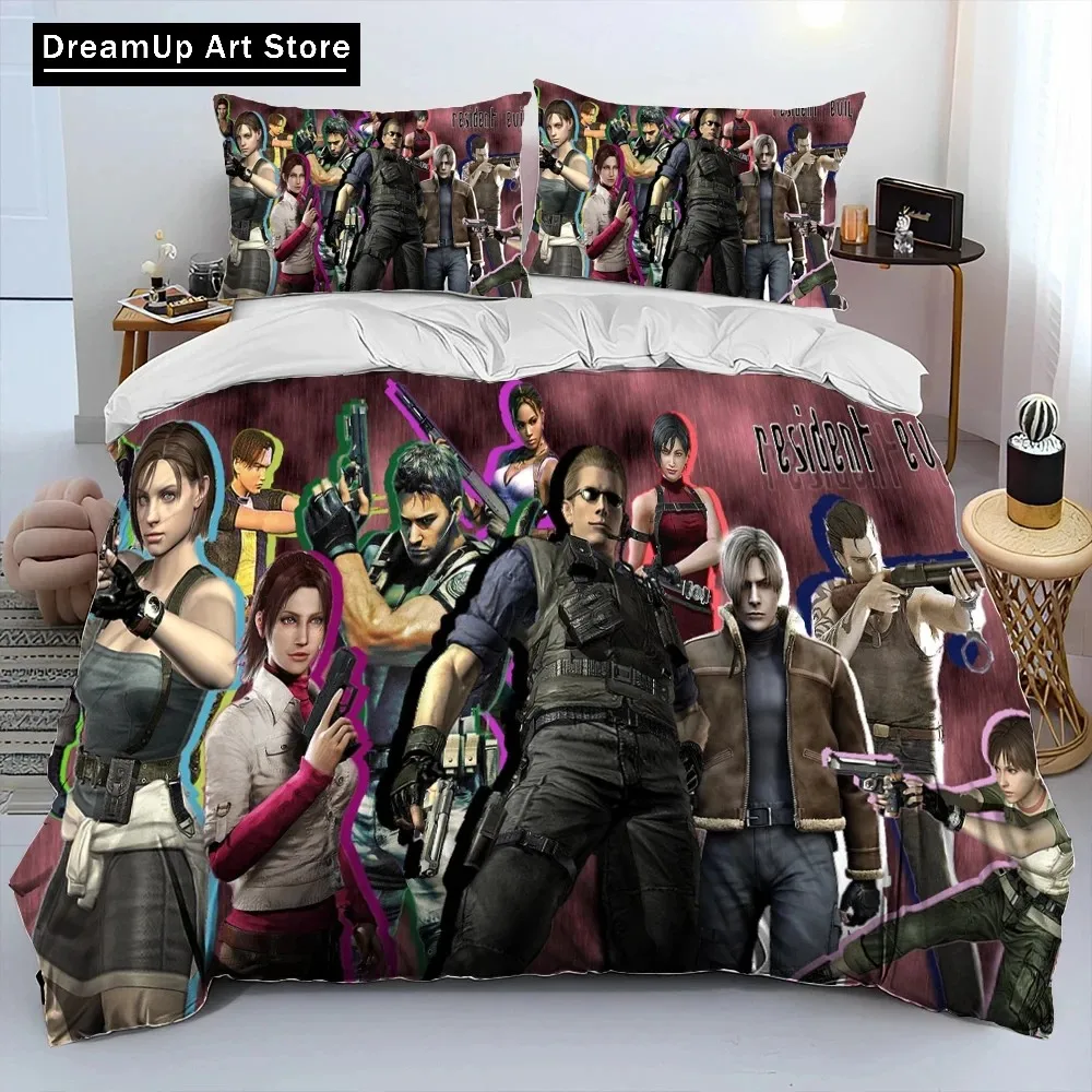 3D R-Resident Evil Games Gamer Comforter Bedding Set,Duvet Cover Bed Set Quilt Cover Pillowcase,king Queen Size Bedding Set Boys