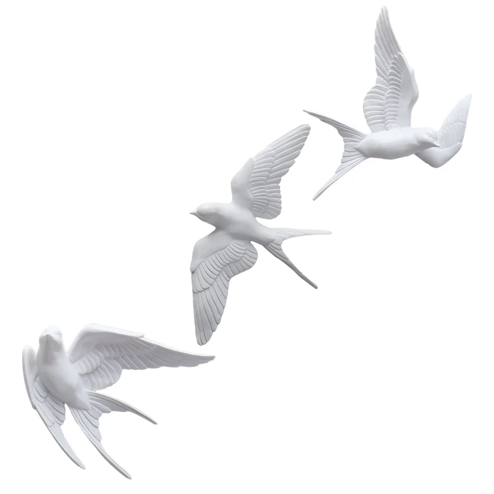 3 Pcs 3D Resin Swallow Wall Decor Easy Install Bird naments for Living Room Entryway Nordic Style Realistic Design Lasting