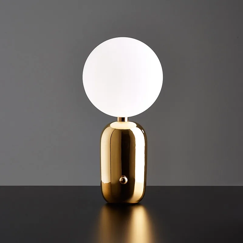 Modern Nordic design glass spherical bedside table lamp, iron lamp body, LED dimmable, suitable for bedrooms and living rooms