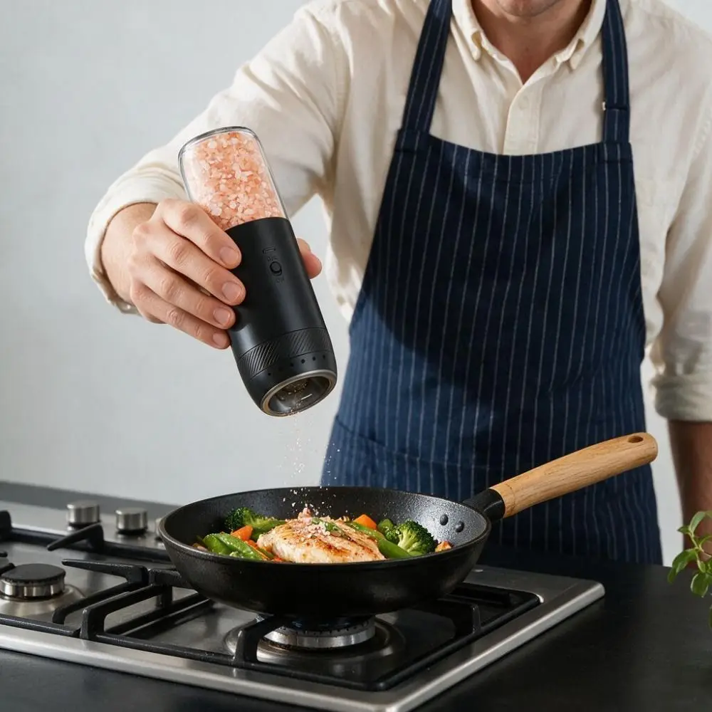 2PCS Gravity Sensing Electric Salt and Pepper Grinder LED Light Adjustable Burr Automatic Pepper Grinding Bottle Large Capacity