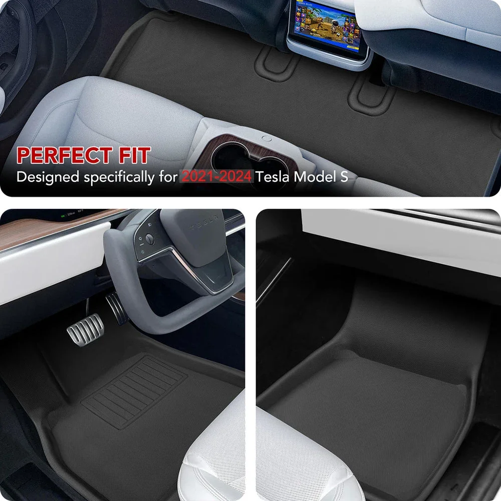 BEVO Floor Mats Cargo Liners for Tesla Model S & S Plaid 2021-2024, All-Weather XPE Mats Anti-Slip Trunk Mat Model S Accessories