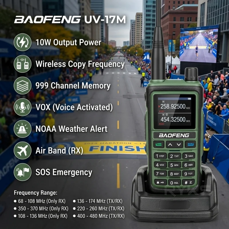 Professional Walkie Talkie 10W Baofeng Uv-17R Ce Fcc Certified  6-Band Transceiver Type-C Charging Large Screen Outdoor Camping