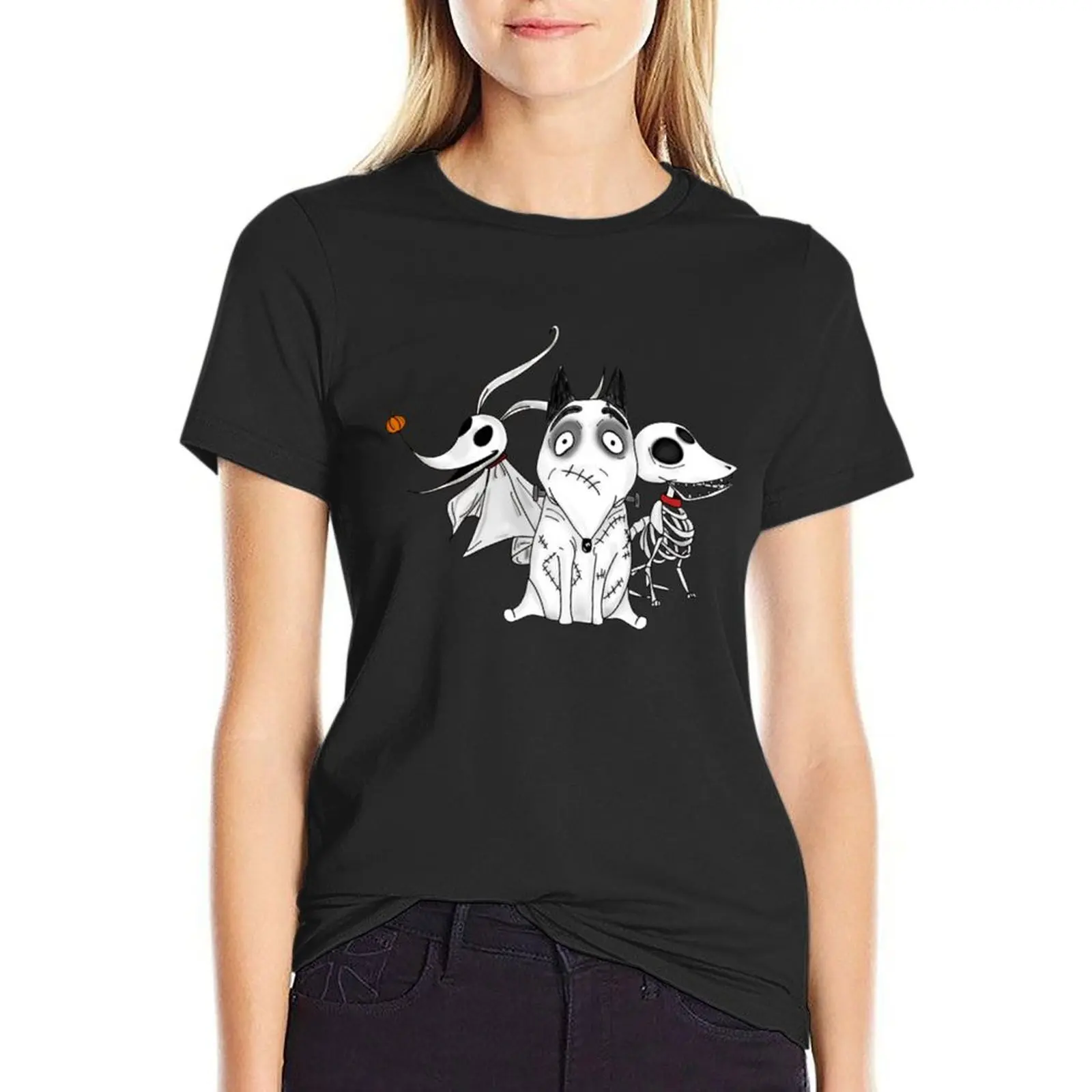 ZERO, SCRAPS and SPARKY dog Tim Burton Movies T-Shirt graphics female cat shirts for Women