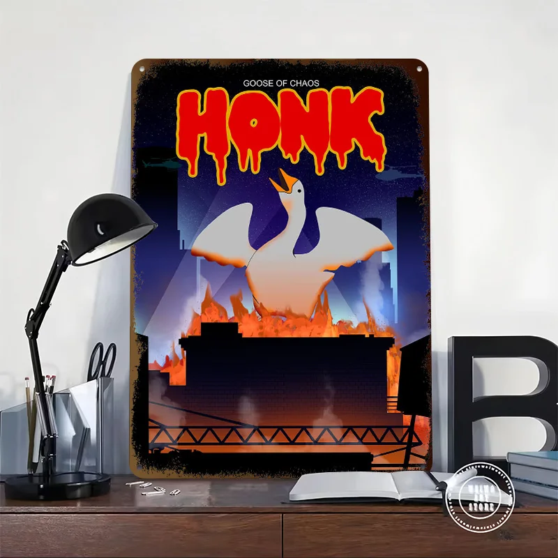 Honk Goose Zilla Poster Retro 3D Printed Metal Signs Customized Wall Hanging Gift for Decoration Living Room Decor Men Man Cave