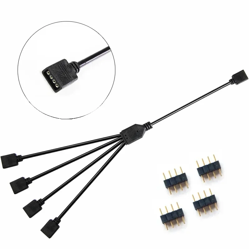 12V 4 - pin Extension Tcable, 5V ARGB 3 - pin Hub for RGB Fusion, Computer Motherboard RGB Split Synchronous Cable