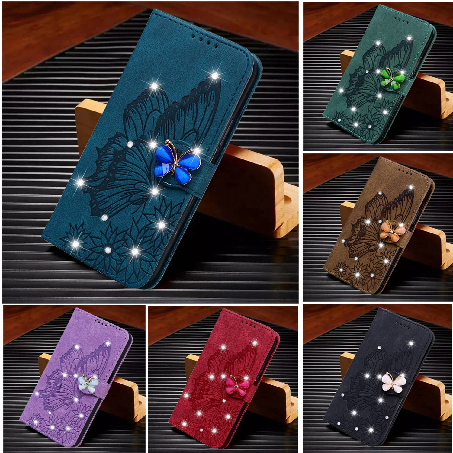 Glitter Leather Wallet Phone Case Book Stand For Xiaomi 13T 12T 11T 10T Lite,Redmi Note 13 12 11 10 9 Pro 13C 12S 10C 9A Cover