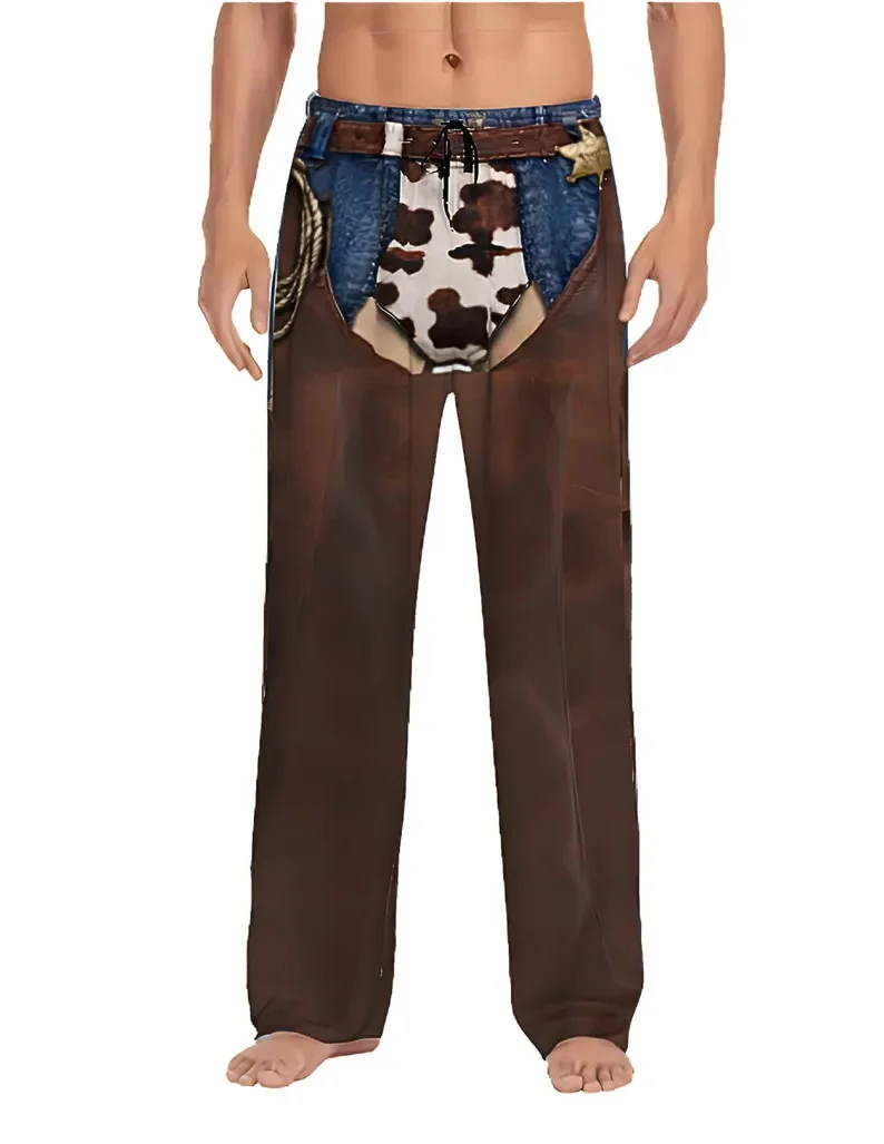 3D false two-piece Men Women Vintage Western Cowboy Cowgirl Chaps Pants Open Crotch Trousers for Halloween Theme Party Nightclub