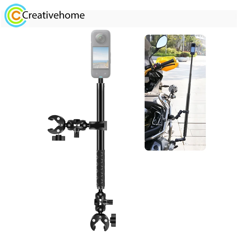 PULUZ Motorcycle Riding Panoramic Camera Video Bracket Double/ Single Head Quick Release Clamp with 150cm Invisible Selfie Stick