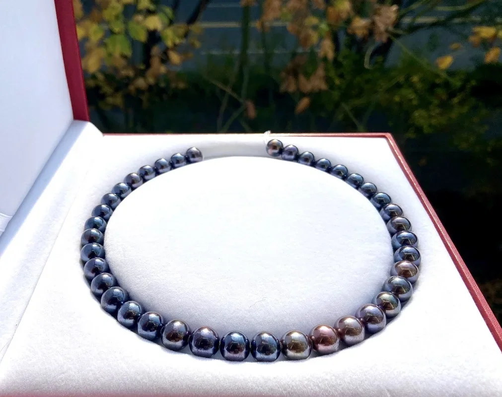 2024 New Sea Necklace for Women 11-12mm Round Black Pearl Necklace Luxury Jewelry Gifts for Female Pendants Sterling Silver 925