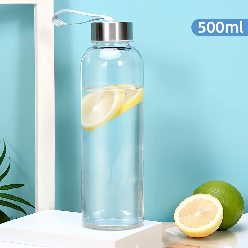 Botella de agua transparente de 500ML, cubierta de acero inoxidable, taza de agua de plástico, botella para beber portátil para té de oficina, taza de viaje deportiva
