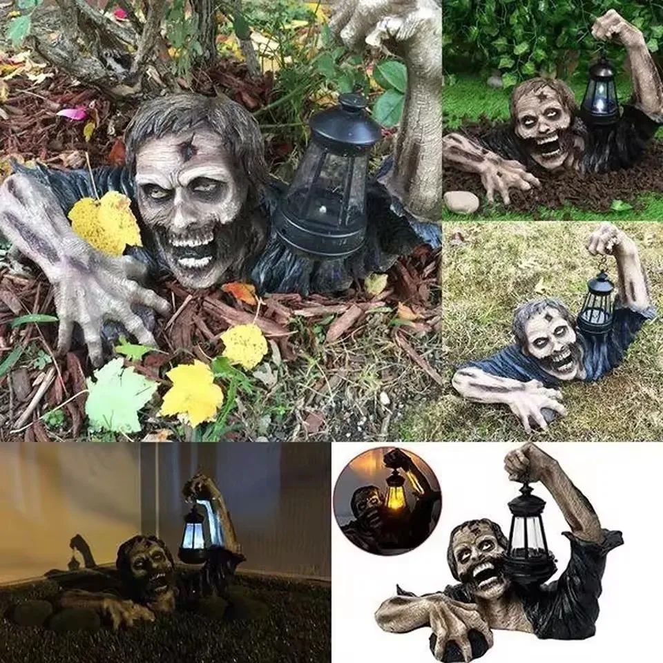 Halloween Terror Zombie Lantern Cross-border Explosive Resin Crafts Garden Horror Atmosphere Decoration with Lamp Carving