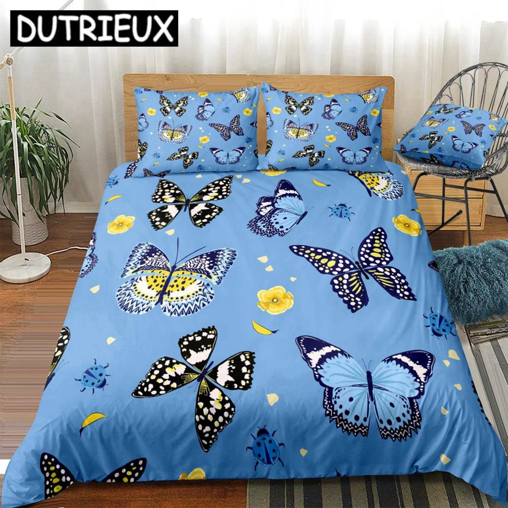 

Butterfly Duvet Cover Set Animal Bedding Kids Boys Girls Flying Butterfly Quilt Cover Blue Bed Set Flower King Dropship Queen