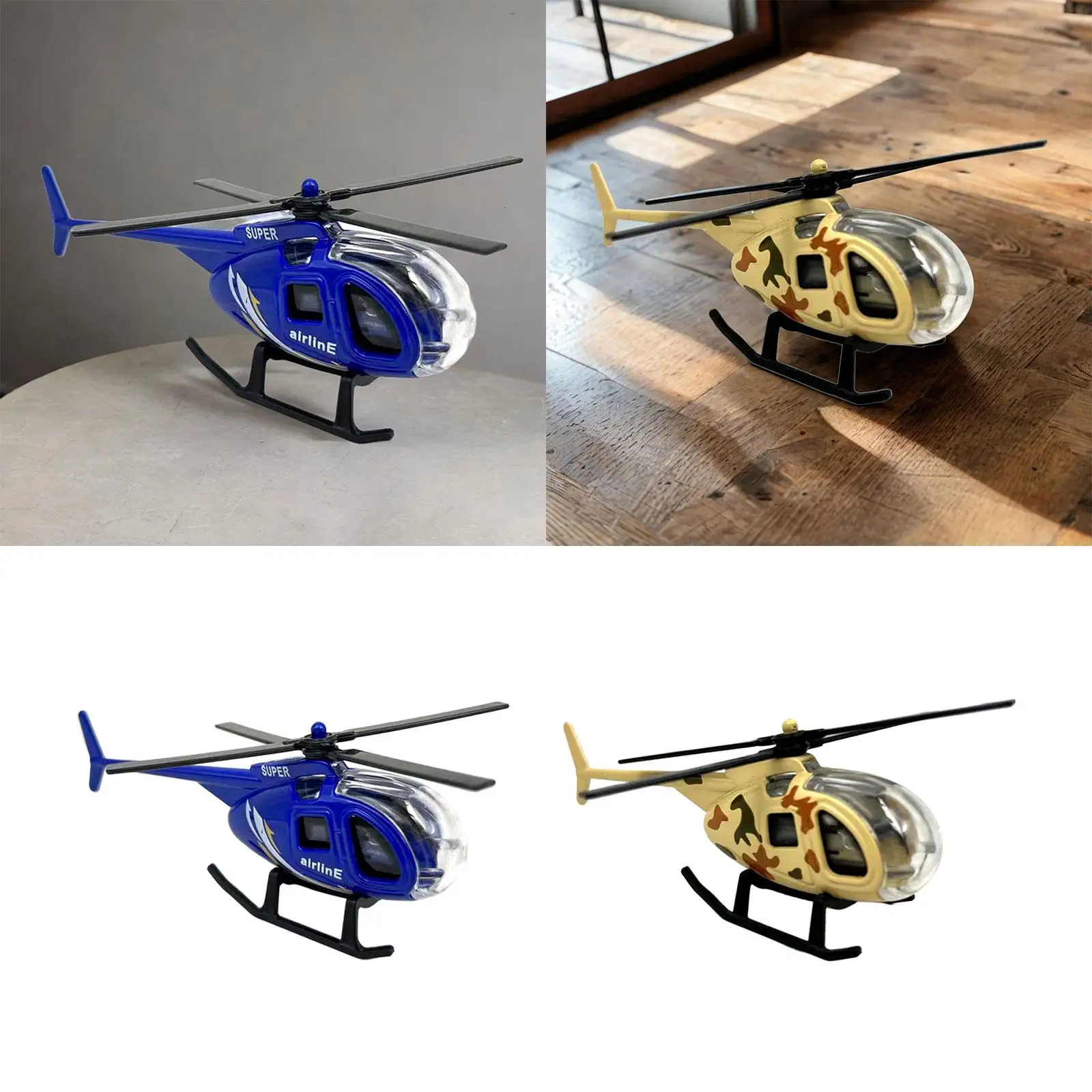 Diecast mainan helikopter Aloi, mainan Model pesawat Dekorasi kue anak laki-laki dan perempuan 1/64