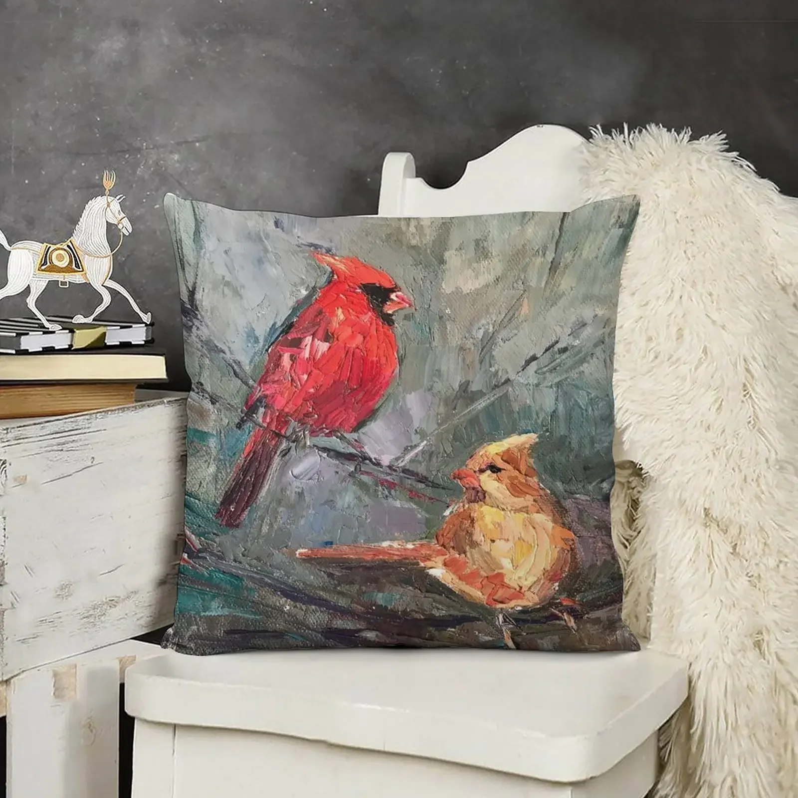 Cardinal Pair Throw Pillow Throw Pillow bed pillows christmas supplies Pillow Covers Decorative