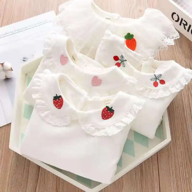 Strawberry Toddler Girls Lace T-shirts Kids Teenager Tops Children's Clothes