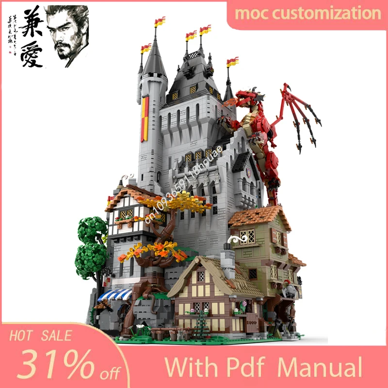 Moc Medieval The Lion Knights' High Tower Modular Castle Model Building Blocks Creative Assembly Bricks Toys Kids Holiday Gifts