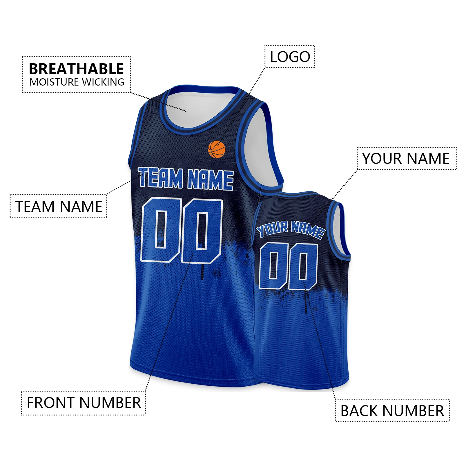 Custom Basketball Jersey Black Blue Shirt for Men Women Youth-Fans Uniform Gifts Personalized Printed Your Name Number Logo