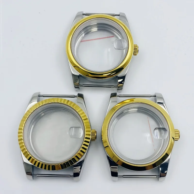

Для корпуса NH35 36/39 мм, золотое кольцо для собаки между датами, корпус со скошенной кромкой, прозрачное дно, корпус для часов, сапфировое стекло