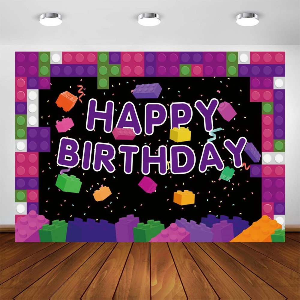 赤ちゃんの誕生日パーティーのための紫色のビルディングブロック,写真スタジオのバナーの背景