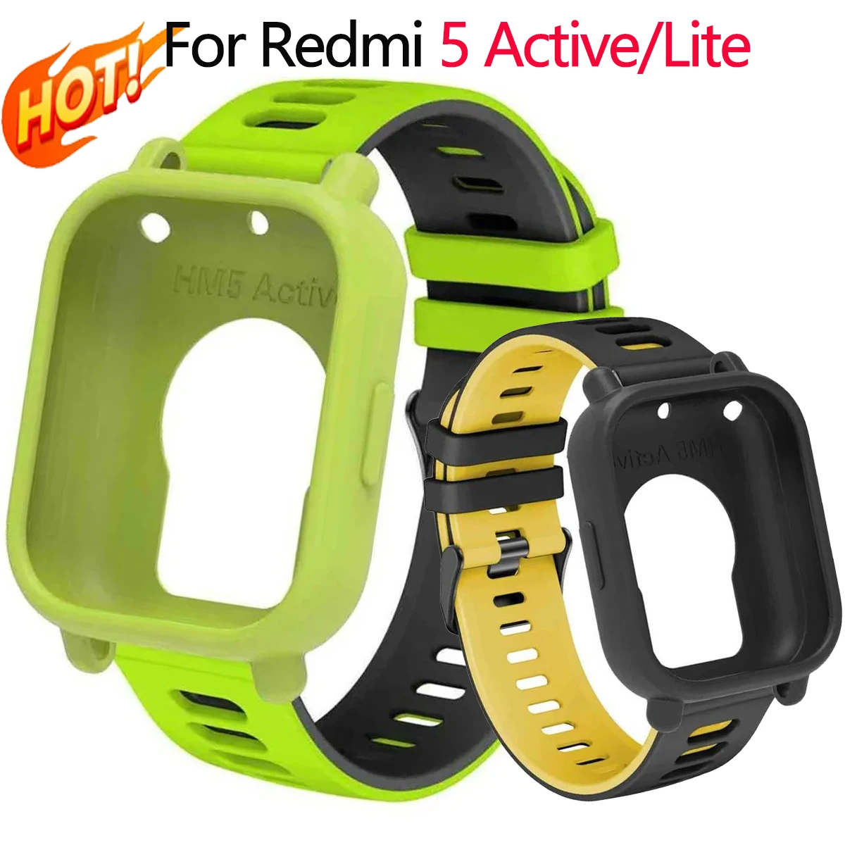 Silikonarmband + Hülle für Redmi Watch 5Active/5Lite, weiches, atmungsaktives 2-in-1-Sportband, Schutzhülle für Redmi Watch 5Active/Lite