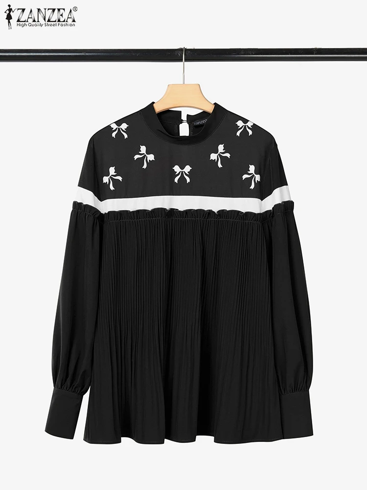 

2025 модные женские топы с длинными рукавами и принтом ZANZEA, мусульманские блузки, элегантные рубашки, плиссированные рабочие блузки, Рамадан, свободный кафтан Абая