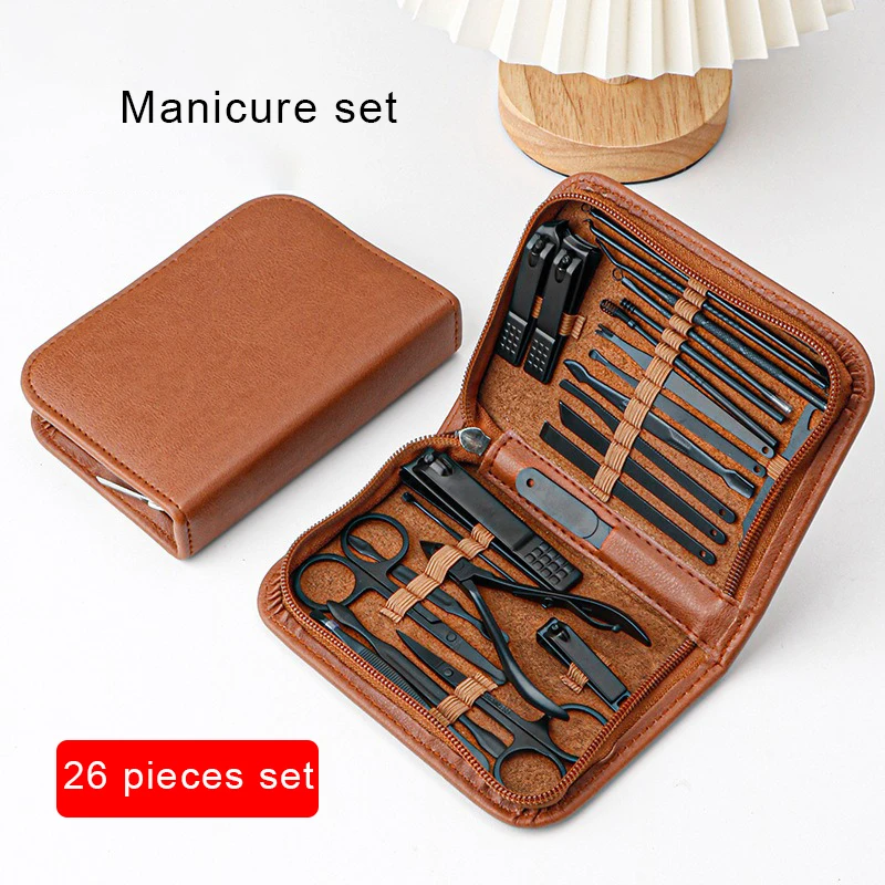 30個入りプロ仕様ステンレス製ネイルクリッパーセット グリーンブラック ネイルツール マニキュアペディキュアセット 30個入りトラベルグルーミングキット