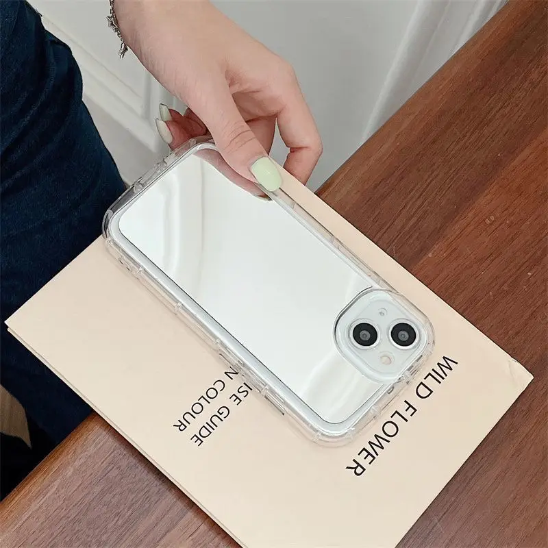 Luxury Transparent Mirror Phone Case for IPhone 16 15 14 13 12 11 XS Pro Max X XR 7 8 Plus Comes with Makeup Mirror Phone Case