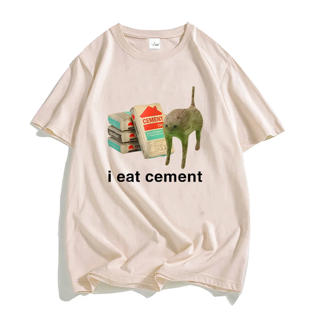 I Eat Cement Cat T-shirts Funny Cartoon Graphic Printing Tee-shirt Streetwear Hip Hop Summer Cotton Tshirts Men Women Tees Tops