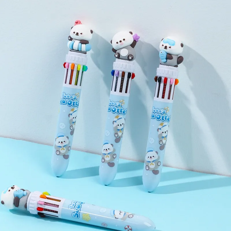 

10 Color Ballpoint Pen Cute Bear Panda Design Creative Multi-Color Push Button Pen Adorable Animal Themed Gel Pens for School