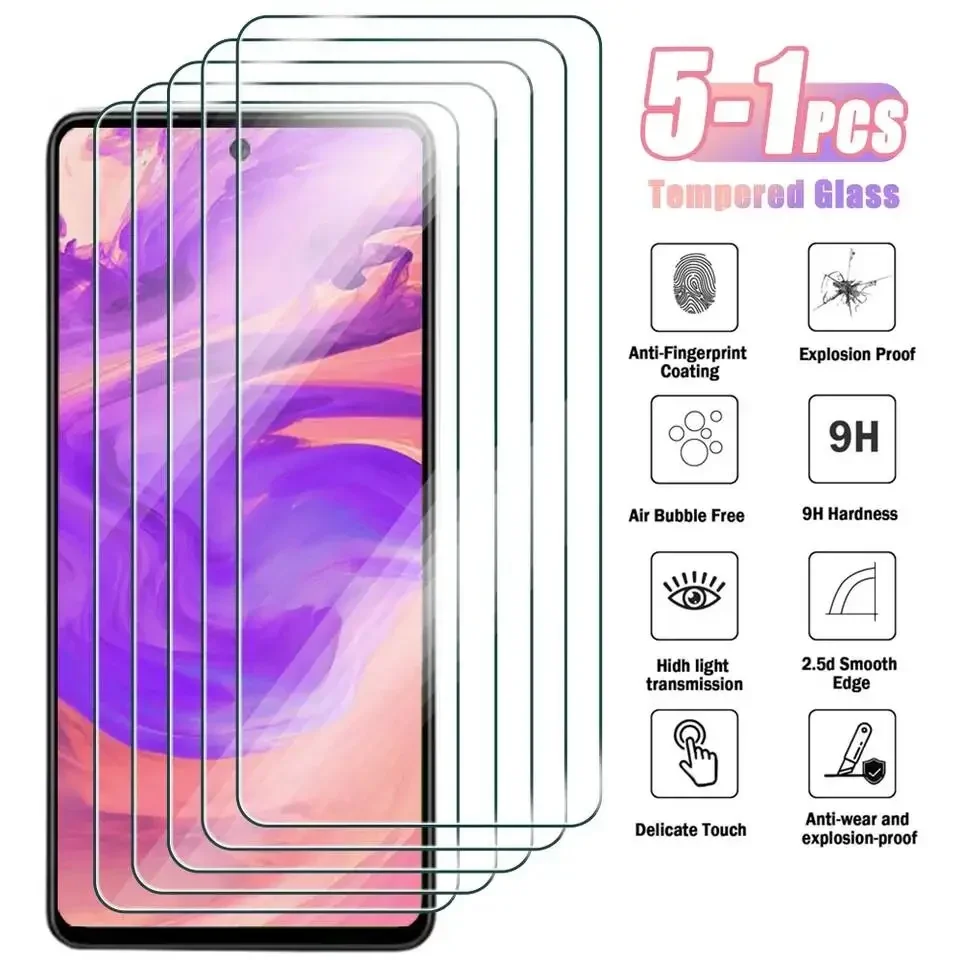5-1Pcs Tempered Glass for Samsung A12 A22 A32 A42 A52 4G 5G A03 A13 A23 A33 A53 A73 Screen Protector For Galaxy A52s