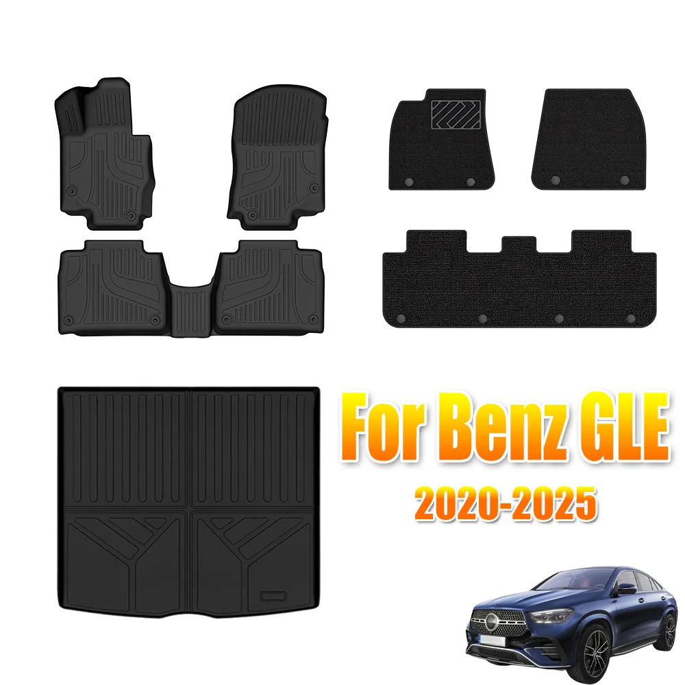 

For Benz GLE 5-Seat 2020-2025 (Not for Coupe) TPE Floor Mats & Trunk Mat, All Weather Boot Liners Backrest Mats Heavy Duty Pad