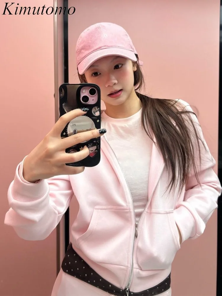 

Kimutomo Hoodies Women Vintage Autumn Winter Fashion Loose Pockets Y2k Harajuku Jackets Ladies Grunge Sweatshirts Casual