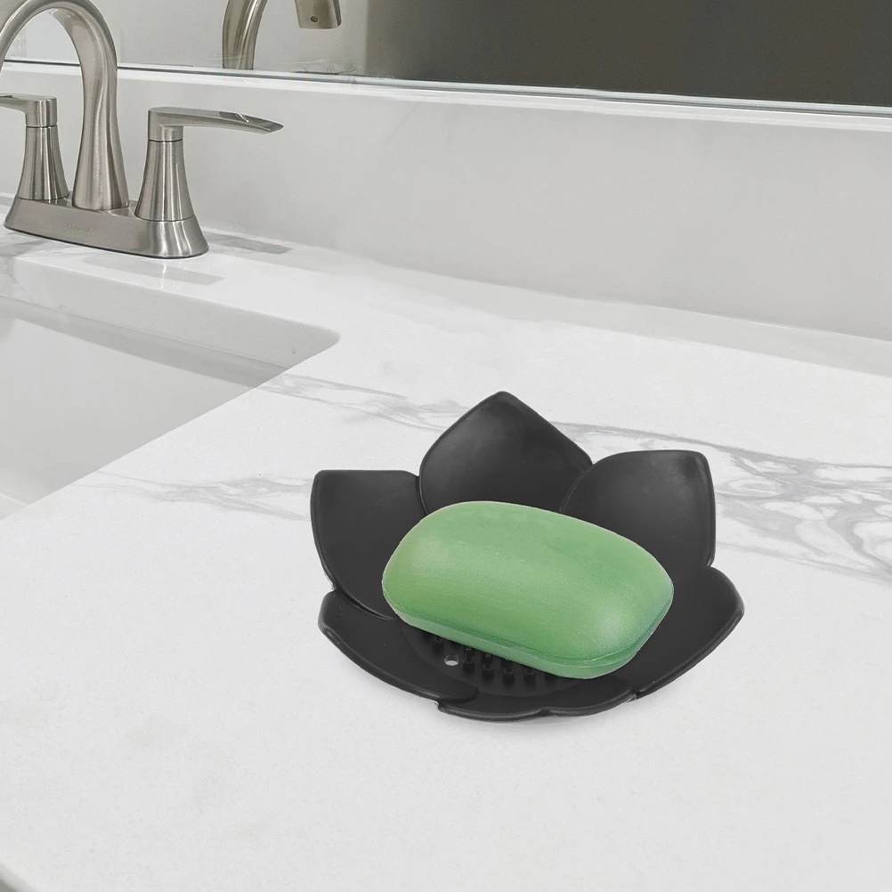 

2pcs Silicone Tray Self-Draining Lotus Shaped Dish Compact Design Bathroom Shower Countertop Use Multi-Functional Sponge