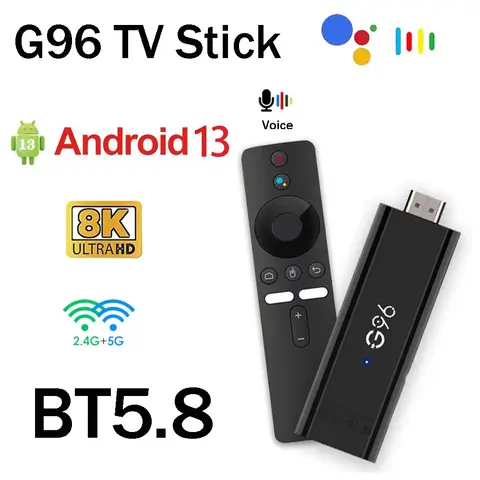 스마트 TV 스틱 음성 어시스턴트 휴대용 스트리밍 플레이어, 안드로이드 13.0, HD 8K, 4K, HDR10, 2GB, 16GB, H313, BT5.8, TV 박스, G96