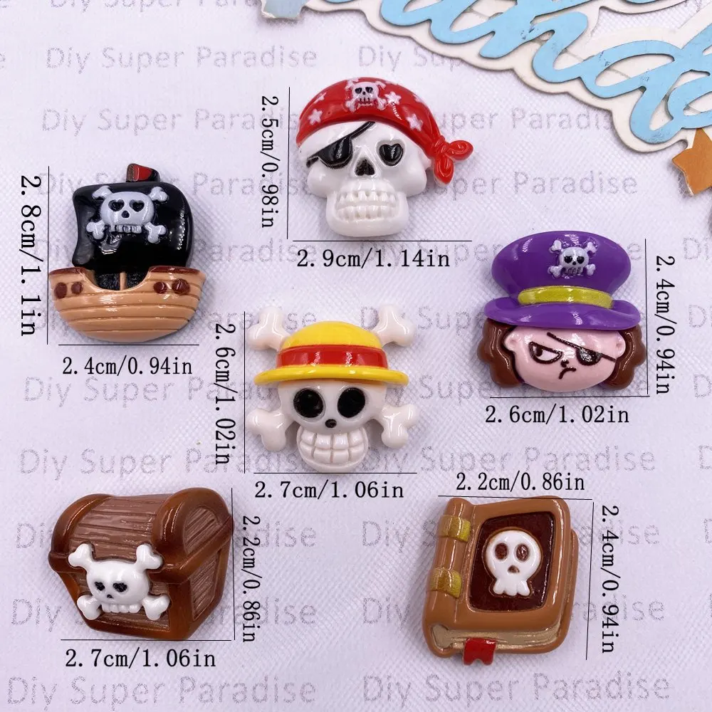 10pcs Resin Colorful 3D Cartoon Skull Pirate ship captain box book Figurine Flat back Stone Decor DIY Halloween Scrapbook Crafts