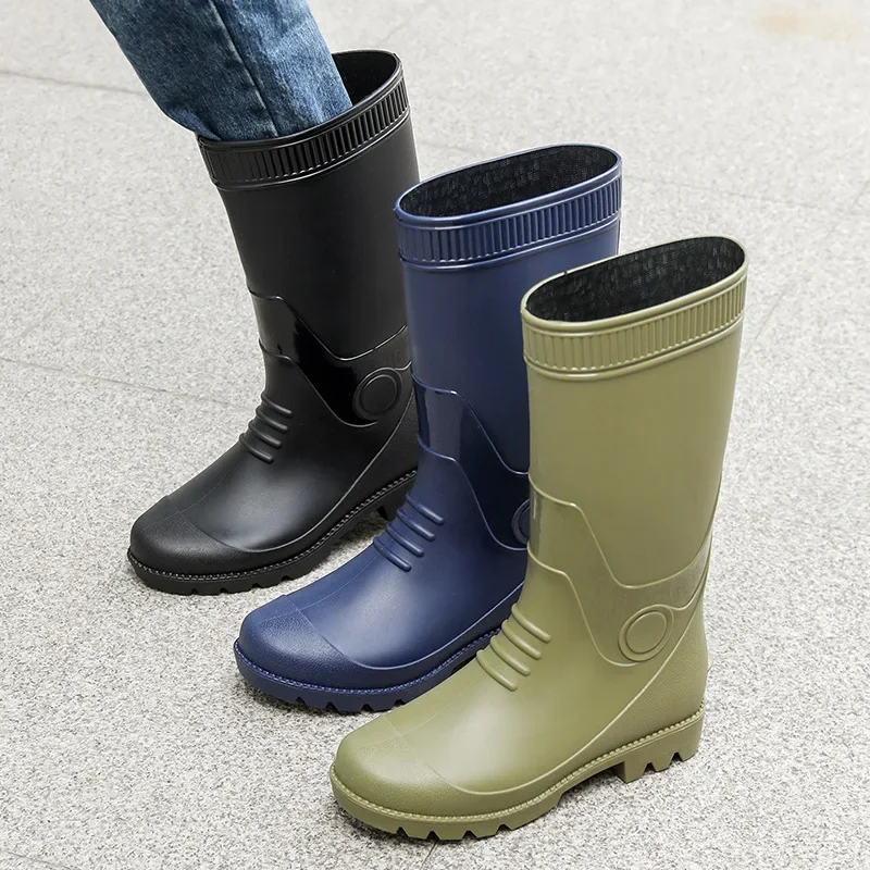 New PVC Men Rain Boots High-tube Outdoor Men Rain Shoes Non-slip Platform Boots for Men High Quality Water Shoes Botas De Lluvia