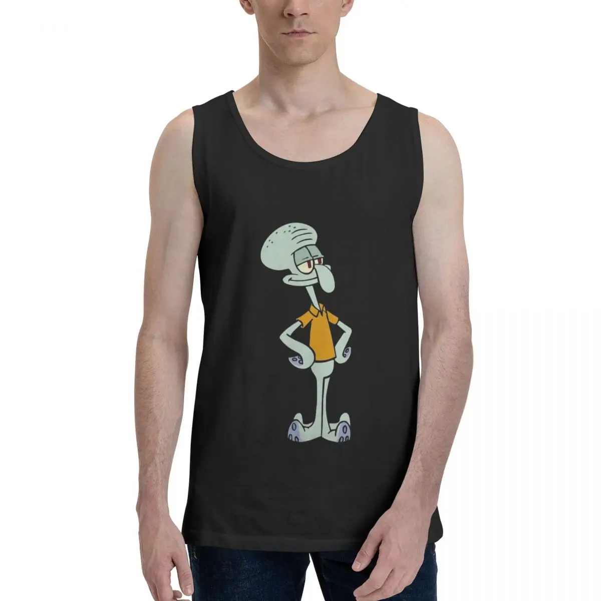 

Four Seasons Men Pure Cotton Vest Spongebob Fit Sports Fitness Casual Sleeveless Top