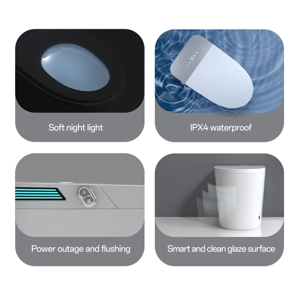 RV متعددة الوظائف التلقائي بيديه مرحاض ذكي مع خزان المياه وعاء المرحاض السيراميك مرحاض ذكي مع مصباح الليل