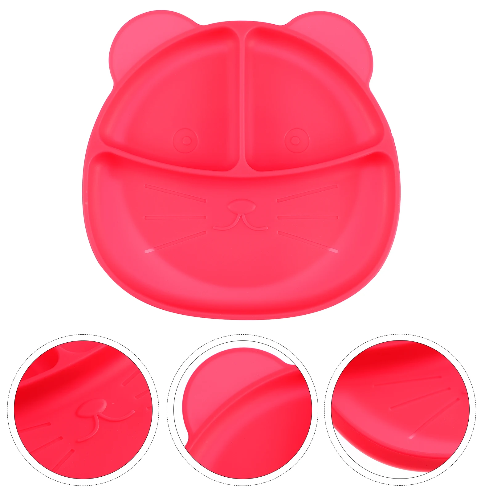 

Silicone Meal Plate Kids Toddler Trays Eating Suction Feeding Plates Divided Red Food Child Cartoon Shaped Non Slip Base
