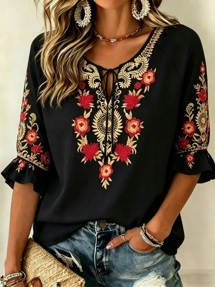 Solid Color Minimalist Casual Women's Half Sleeve Blouse, Loose Draping Version, Soft Skin-Friendly Summer Top
