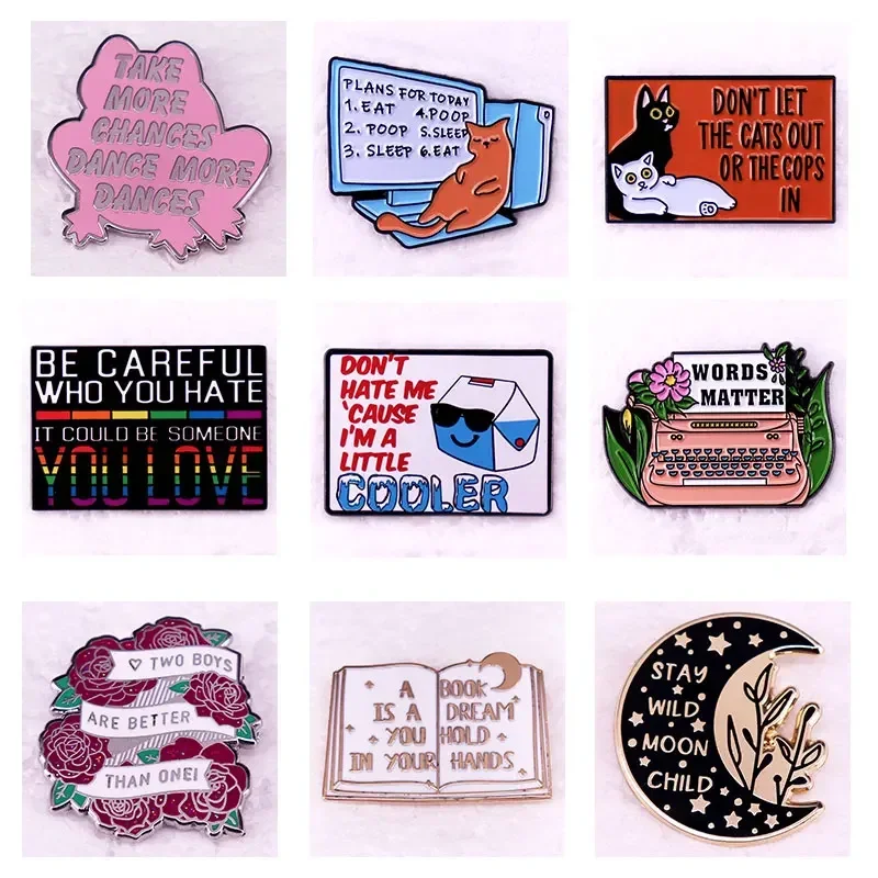 

Creativity Quotation Books Enamel Pins Metal Badges Lapel pins Brooches Women Men Fashion Jewelry Accessories For Gifts