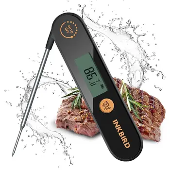 INKBIRD Digital Handheld Meat Thermometer Waterproof Rechargeable Instant Read Food Thermometer with Folding Probes for BBQ, Milk